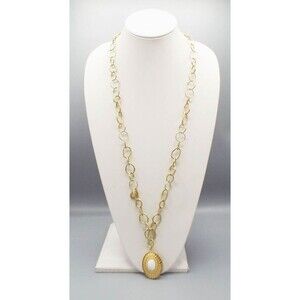 Chico's Nyssa Reversible Faux Carnelian White Jade Carbochan Chain 35" Necklace